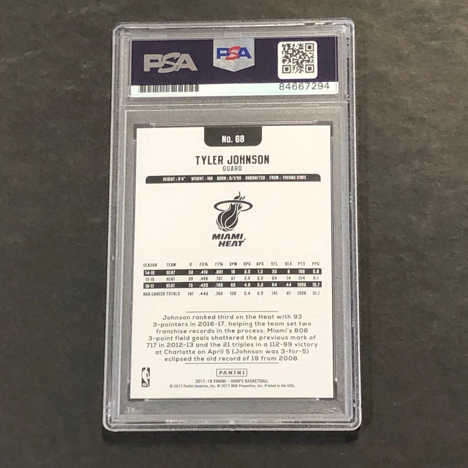 2017-18 NBA Hoops #68 Tyler Johnson Signed Card AUTO 10 PSA Slabbed Heat - Image 2 of 2