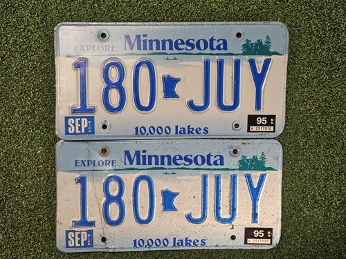 Minnesota License Plates Pair 180-JUY 10000 Lakes Embossed Plates