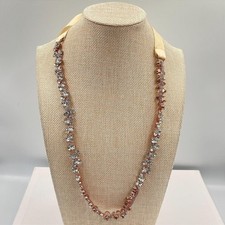 VTG Rose Gold Crystal Rhinestone Rib Necklace Bridal Wedding Statement Sparkly