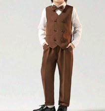 3 pieces set for 7 year olds brown, including vest, pants and bow.