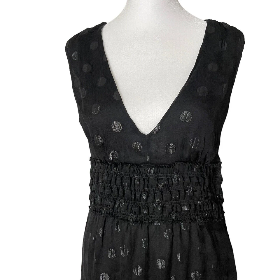 DEREK LAM Womens US 6 Sheath Dress 100% Silk Vneck Sleeveless Black Dot Print - Image 4 of 4