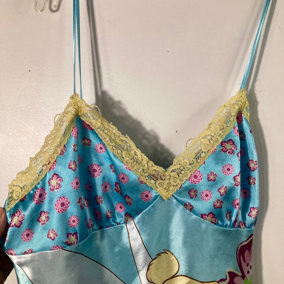 Женский винтажный атласный топ Y2K Disney Tinkerbell L синий желтый розовый - Изображение 3 из 4