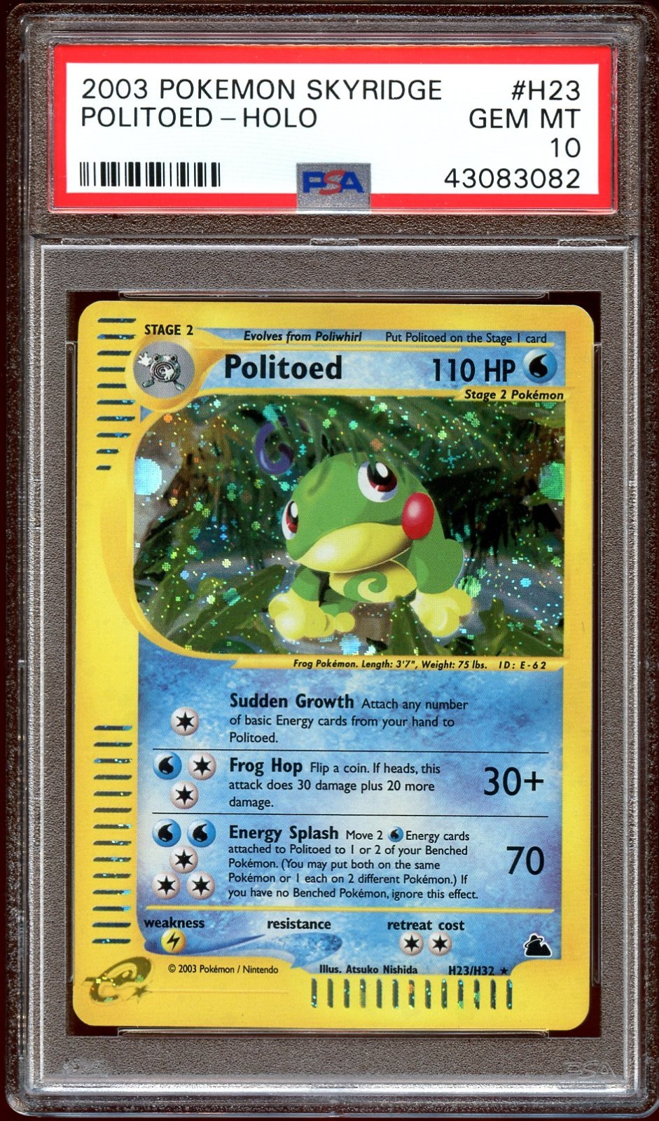 PSA 10 GEM MINT Politoed H23/H32 HOLO RARE Skyridge Pokemon Card