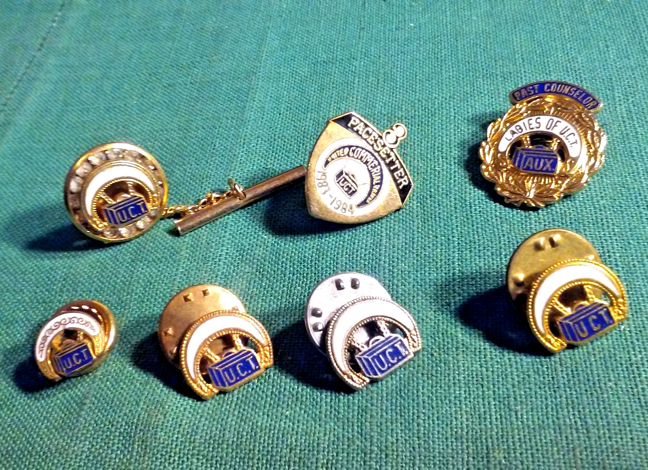 Lot 7 Vintage UCT pins United Commercial Travelers Gold-Tone Metal & Enamel