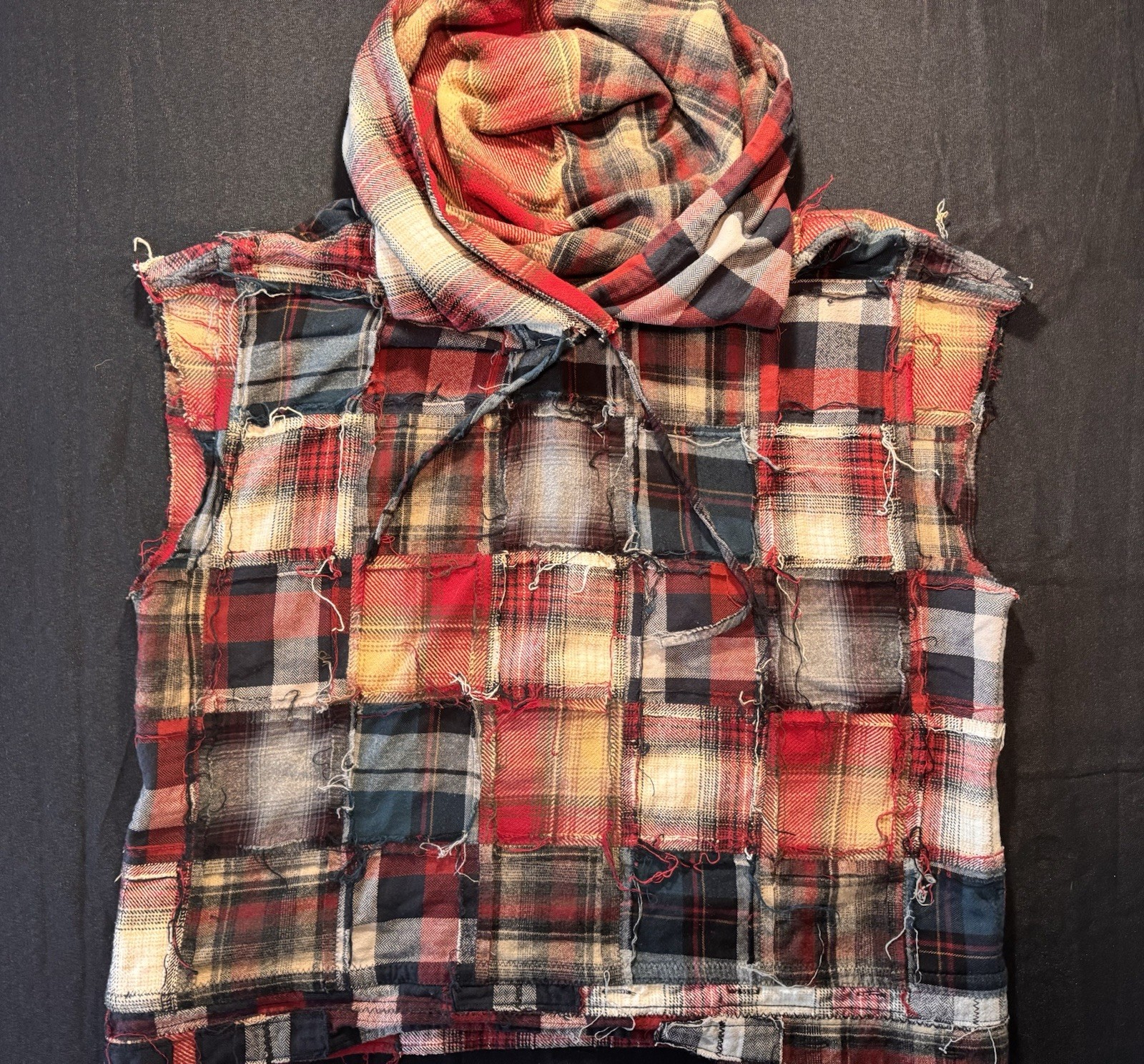 Handmade Patchwork Flannel Sleeveless Hoodie One … - image 1