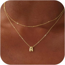 Easter Basket Stuffers - Initial Necklaces for Women 14K Gold Plated Bubble Lett