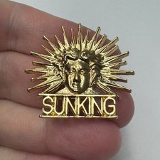 Vintage Sun King Face Lapel Pin 1980s Gold Tone Radiant Sun Sunking
