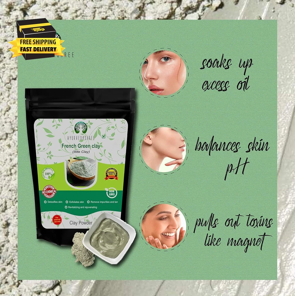 French Green Clay Powder 100 Gm | 100% Pure Montmorillonite Clay | Absorbs Exces - Image 2 of 4