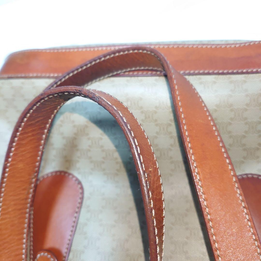 CELINE Vintage Macadam Pattern Tote Bag Beige Leather Authentic Excellent Condi — image 9