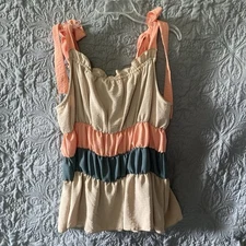 Sugarfox Boutique Top Tiered Tie Shoulder Sleeveless Size 1X Colorblock Boho