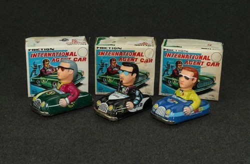 James Bond 1966 Era Marx Friction Spy International Agent Car x3 Complete MIB