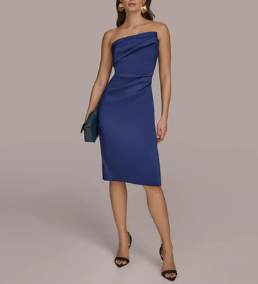 donna karan women's asymmetric-neck double-breasted dress New York Strapless MSRP $189 Size:3XSmall crafted from premium fabric brand_goddiva Black Mesh Long Sleeves