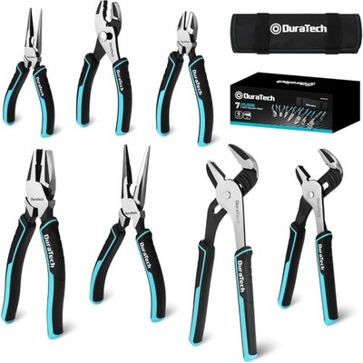 DURATECH 8-Piece Pliers Set Premium Cr-V/Cr-Ni Construction with Rolling Pouch