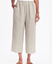 FLAX Womens Size Medium Light Grey 100 Linen Wide Leg Lagenlook Pocket Pants