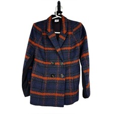 CAbi Checkmate Jacket 3736 Women  s Size Small Navy/Rust Plaid Double Breasted