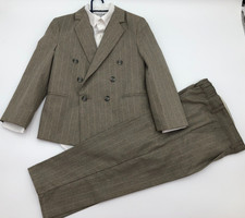 Reniew Boys Tan Pinstripe Suit Jacket, Pants  Cat  Jack White Shirt size 7