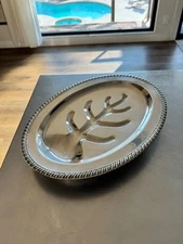 Crosby Silver Plated Footed Carving Tray – Vintage 16" Oval Meat Platter Juice