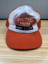 VTG United Farm Real State Logo Trucker Hat White/Orange Pro Fit MADE IN USA