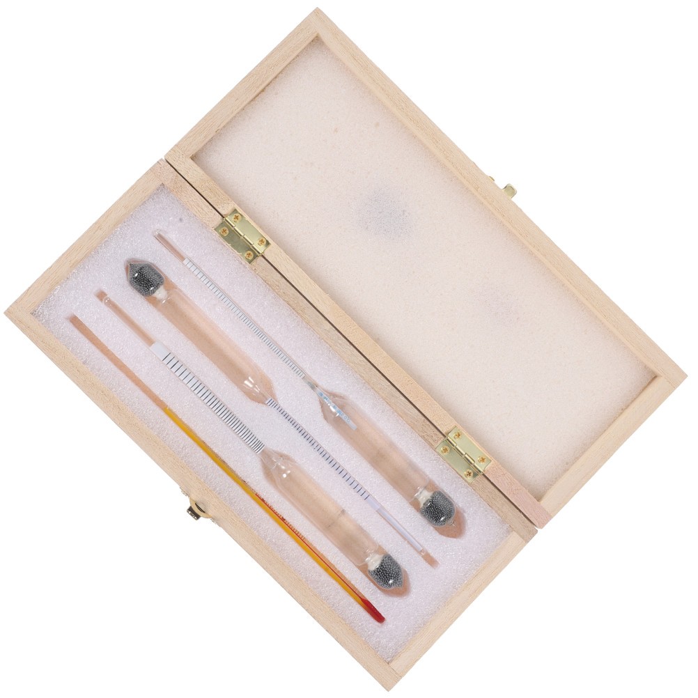 Reusable Glass Alcohol Hydrometer and Brewing Thermometer with Wood Handle