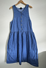 VTG Denim Jumper Dress Womens Large Blue Pocket Chore Sleeveless 90s Midi Grunge