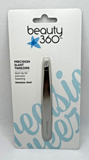 beauty 360 Precision Slant Tweezers Stainless Steel 4" Long Silver