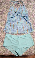 SALE-Womens Tankini Swimsuit Suit Size XL Light Blue  Palms 17.99 10094/8