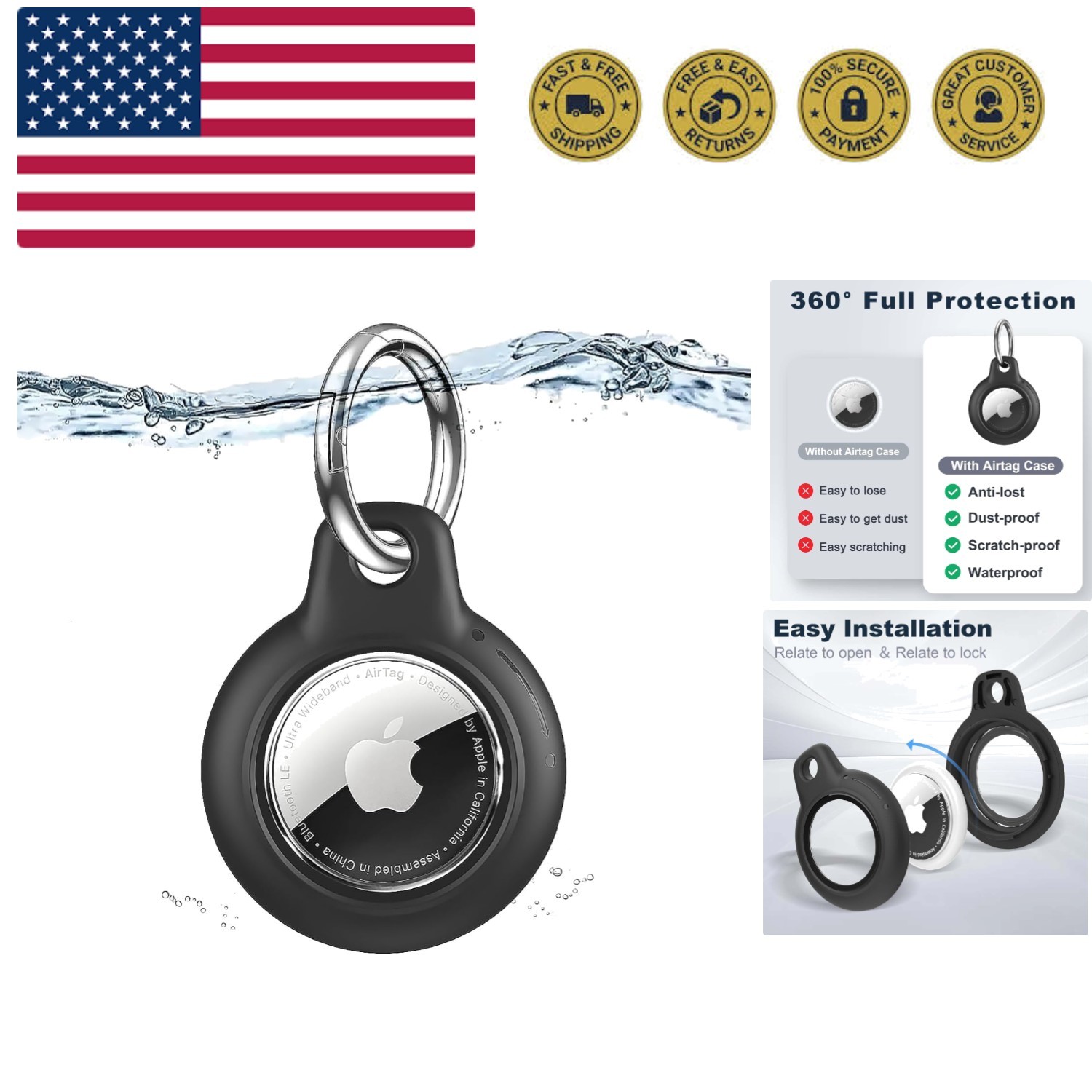 Waterproof Hard Shell AirTag Holder with Keychain for Ultimate Protection  
