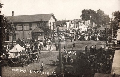 Street View Busy Day in St. Charles MI Michigan 1912 #2 RPPC Photo Postcard COPY