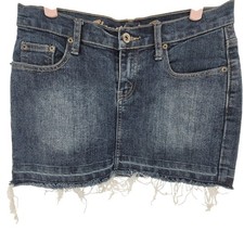 Vanilla Star Womens Denim Micro Mini Skirt Leopard Trim Distressed Size 5