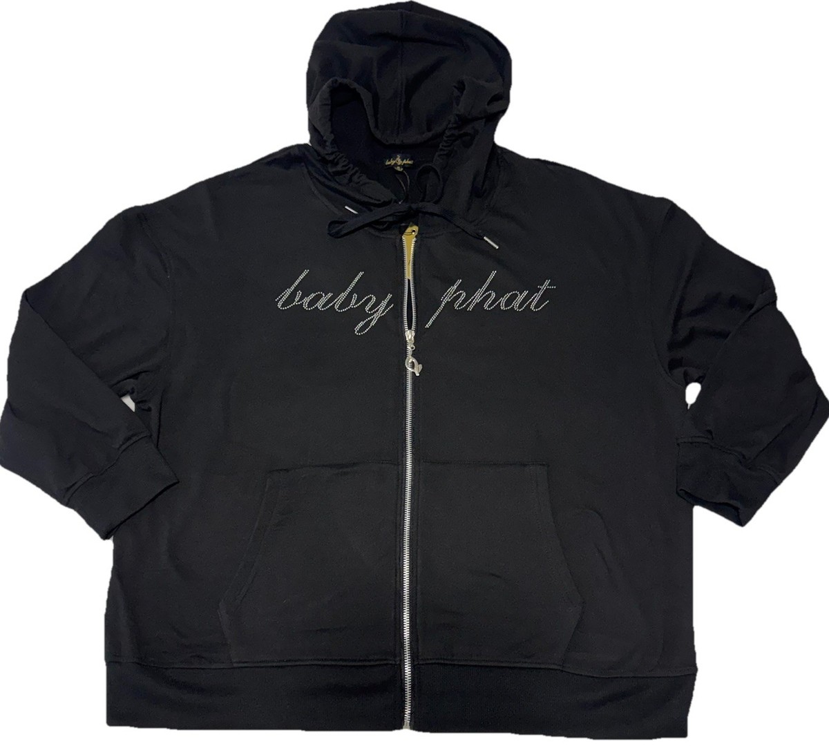 Baby Phat Hoodie Womens 1X Black Rhinestone Logo Zip Up Y2K