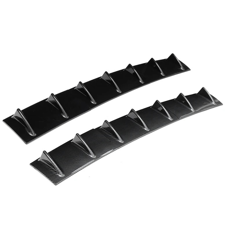 3PCS Universal Rear Bumper Diffuser Gloss Black 7-Wing Shark Fin Style Body Lip