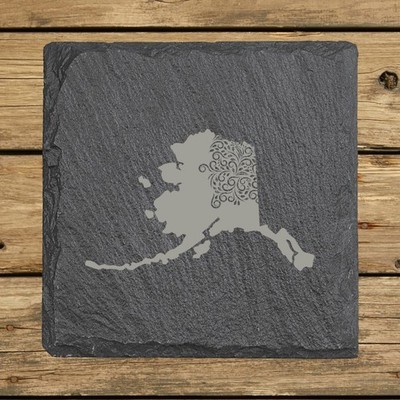 Alaska Slate Coasters Set of 4 | 4x4 Square Laser Etched Stone | 16 Designs