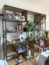 Industrial Metal & Oak Effect Shelving Unit with Integrated Planter Box Designer