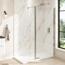 Chrome Walk In Wet Room Shower Enclosure Screen with Flipper Panel 8mm Glass