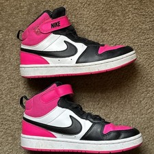 Nike Court Borough Mid 2 PSV Shoes Girls Size 2.5Y Pink Black White Hv0935-100