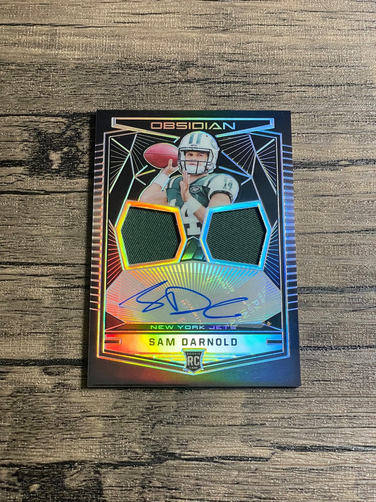 2018 Obsidian Sam Darnold Silver Rookie Dual Patch Auto /75
