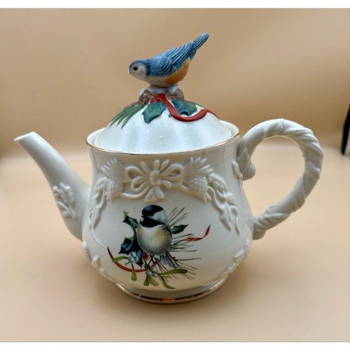 Lenox Winter Greetings Individual Teapot Bluebird Lid REPAIRED Catherine McClung