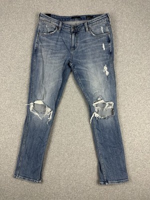 Wrangler Smith Men's Denim Jeans Size 30 W32'' Skinny Leg Blue Distressed Stretch