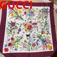 GUCCI Silk Scarf Floral Pattern 86 86cm