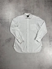 Drake's London Men's Button-Down Inverted Pleats White Oxford Long Shirt 16.5-42