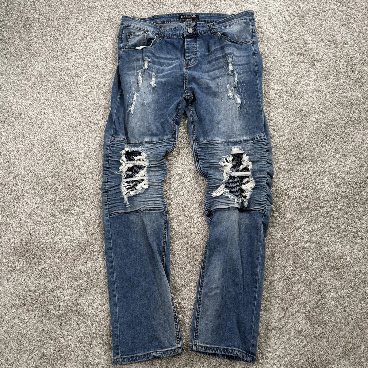 BALMAIN PARIS サイズ38 Balmain Paris Stunning Blue Biker Jeans Trousers Size W 38