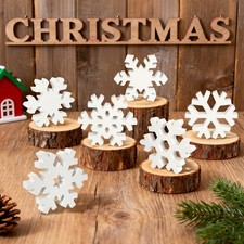 Christmas Wooden Snowflake Decor 6Pcs White Winter Table Signs Centerpieces