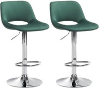 2Er Set Barhocker Camden Samt Chrom GrüN