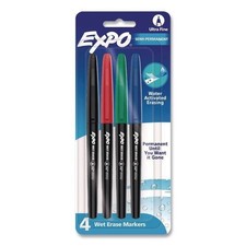 Expo Wet Erase Marker, Ultra Fine Bullet Tip, Assorted Colors, 4/Set