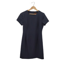 Quince Women Italian Wool Short Sleeve Dress Navy Basic Sleeved 6