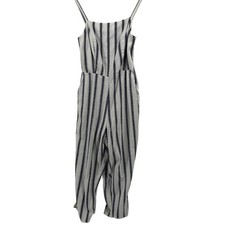 Old Navy Women Linen Blend Striped Wide Leg Jumpsuit Blue White Size M Coastal