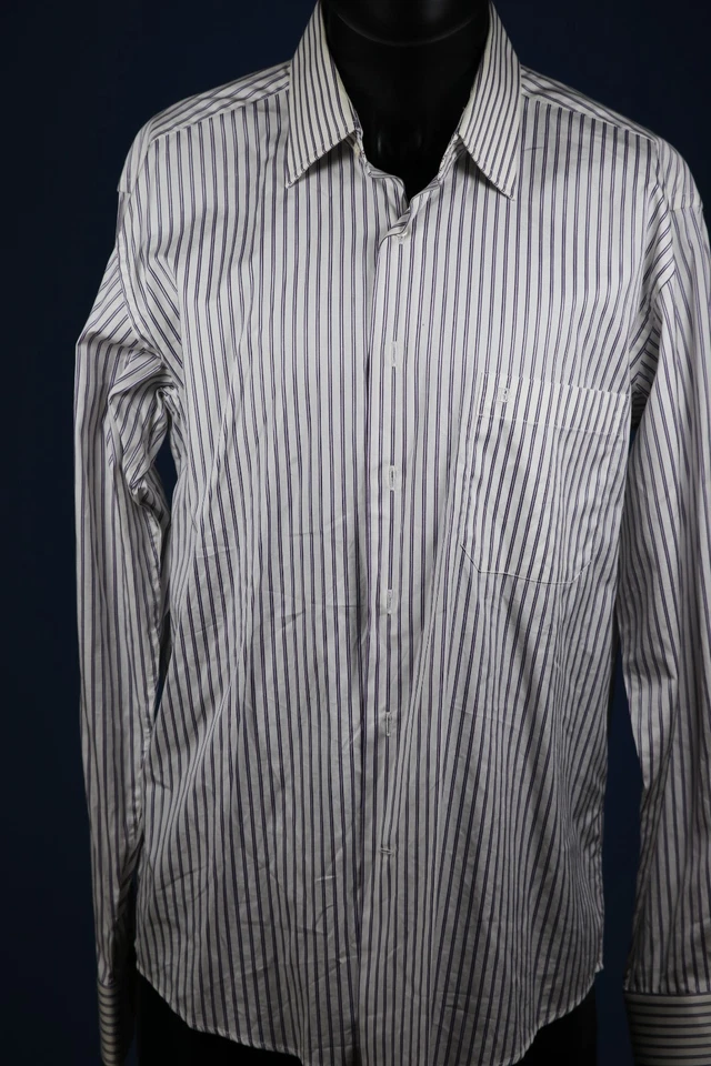 Camisa de Vestir Balmain Rayas L 41-42 Pecho 46" B Monograma Logo Botón L/S Bolsillo Foto 2 de 4