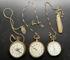 Pocket Watch Lot of 3 With Pocket Knife Antique Vintage Elgin, Cycle, Illinois