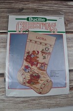 Vintage Bucilla Country Christmas Counted Cross-Stitch 18" Stocking NEW