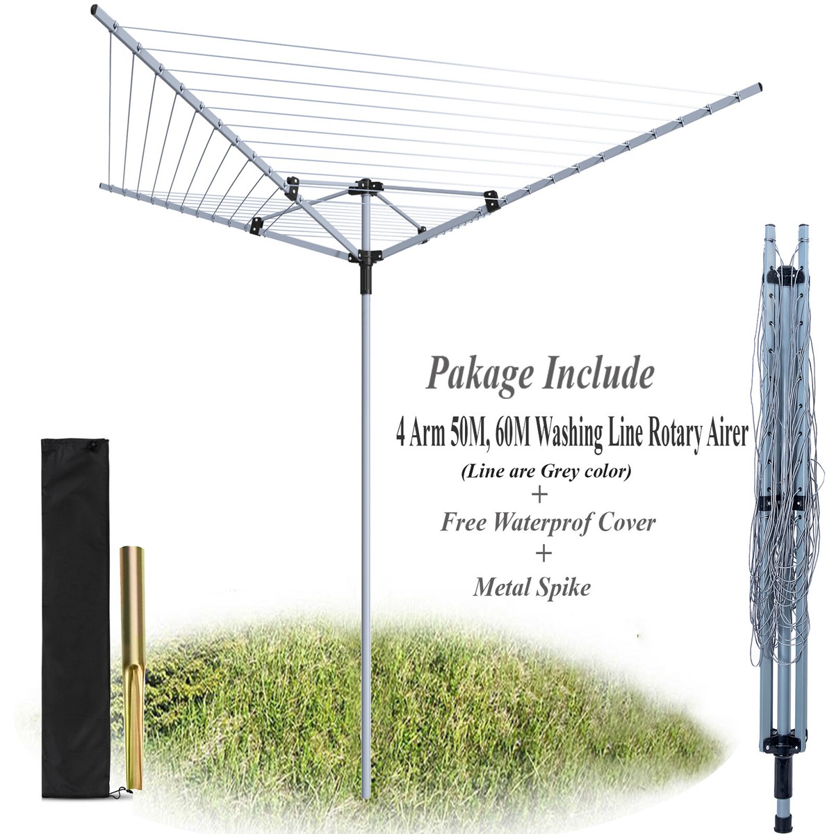 Rotary Airer 4Arm Clothes Dryer 50M 60M Outdoor Garden Washing Line Spike  Cover